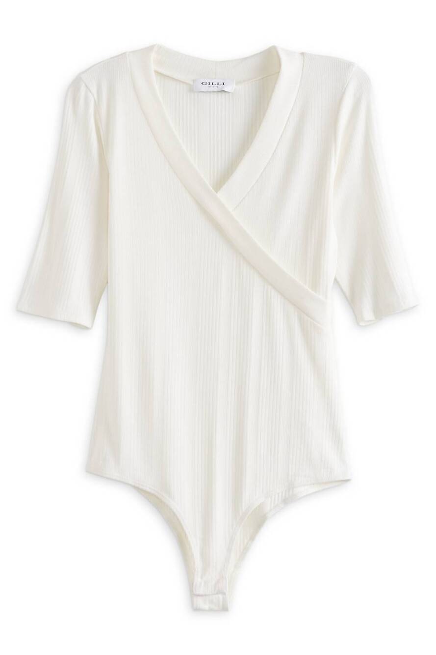 NEW GILLI women's jada fitted surplice knit bodysuit in white